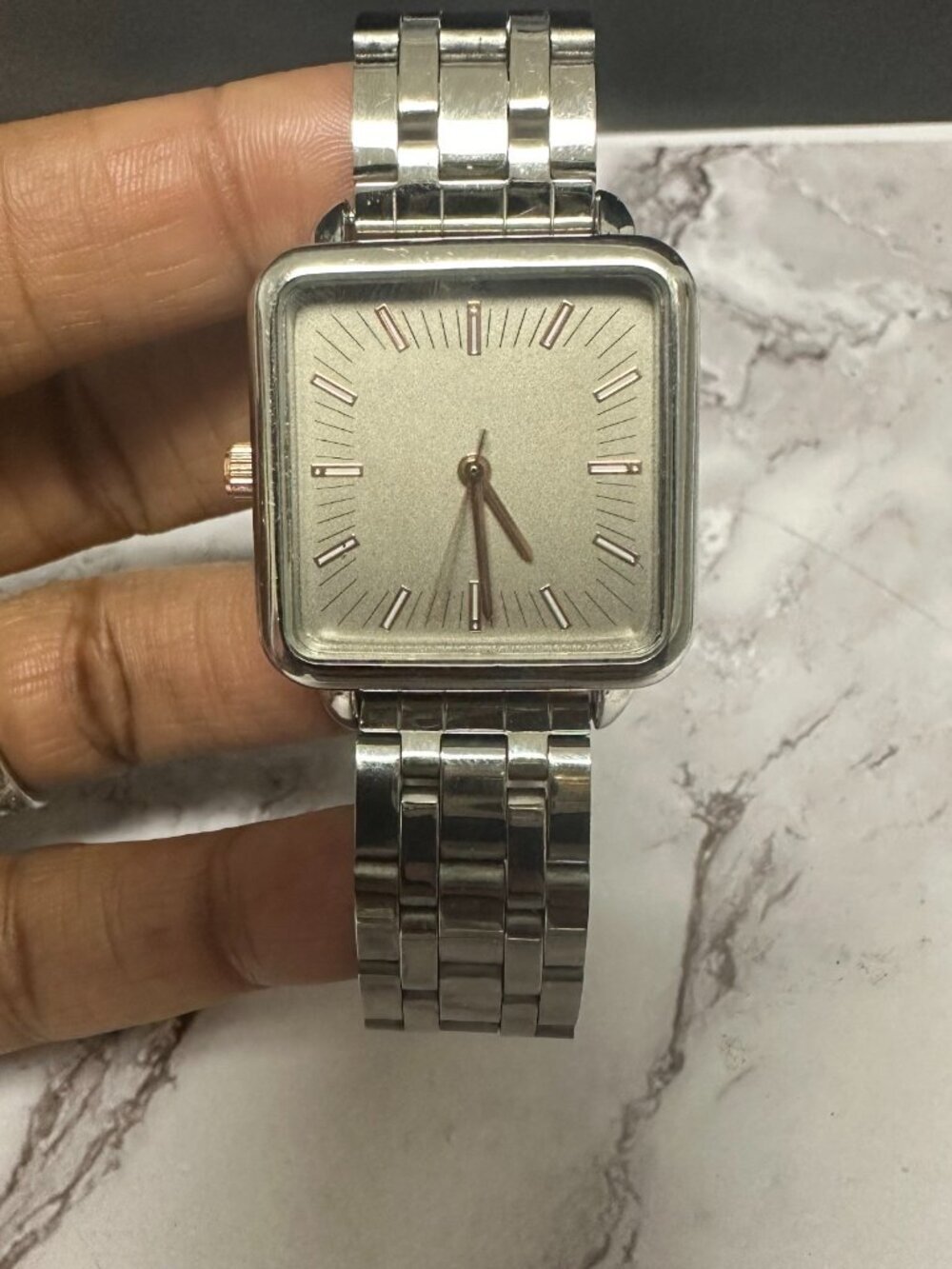 3/$30 Square Face Watch Women Silver Tone 30MM Stainless Steel Band 7"